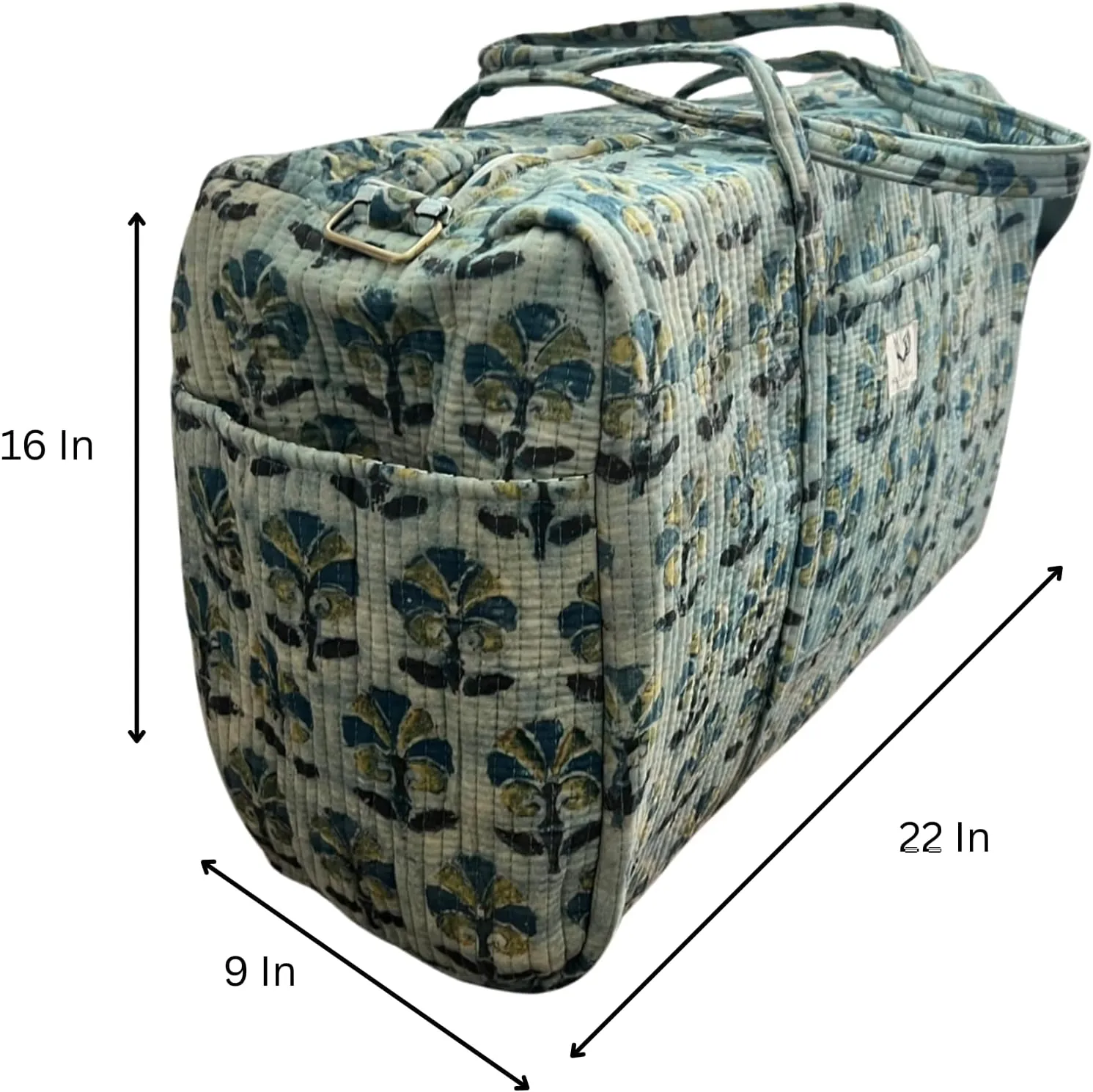 Duffle Bag- Handblock printed Quilted Cotton Travel Weekender Pregnancy Hospital Bag (Meadow Haze)