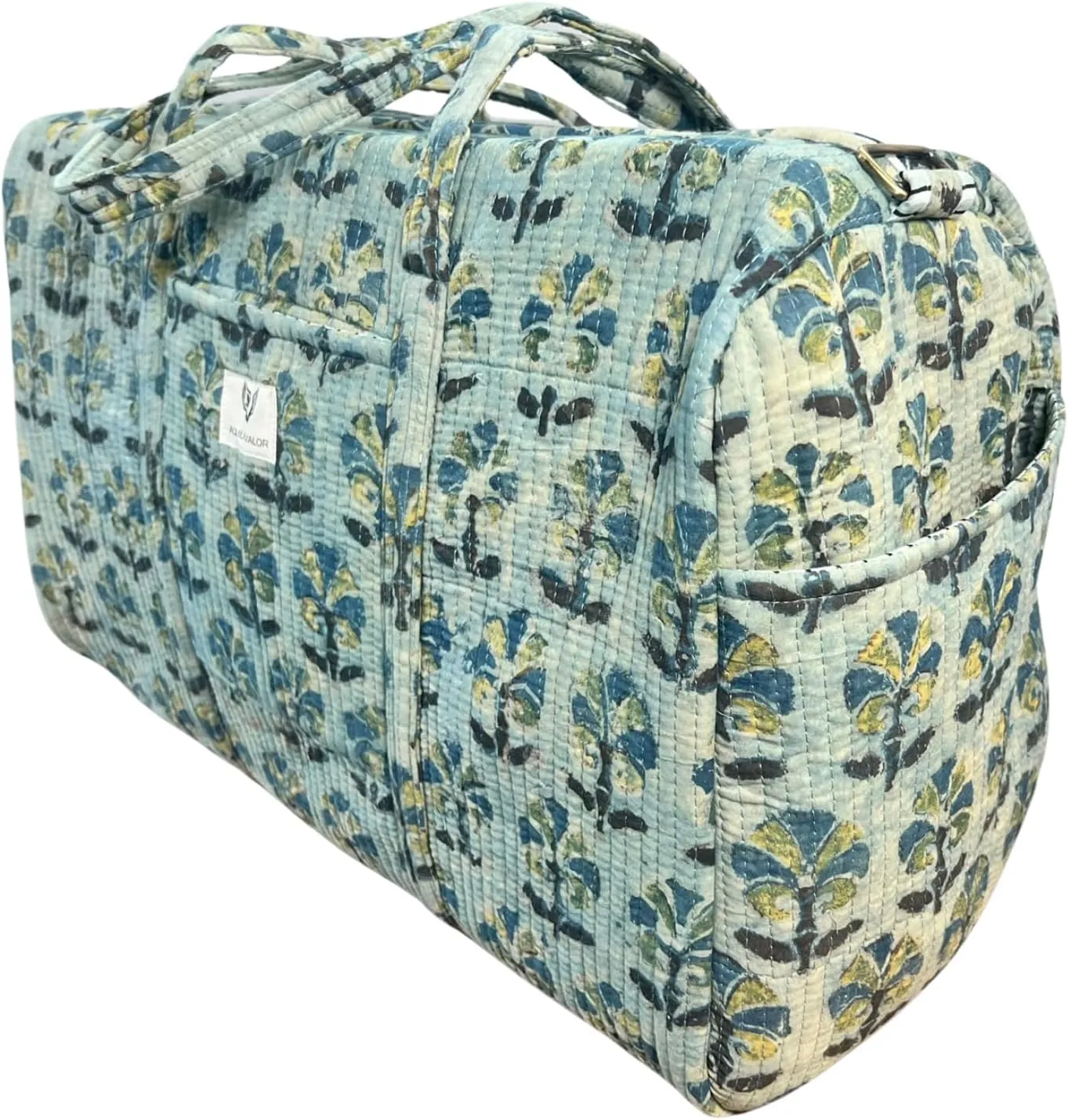 Duffle Bag- Handblock printed Quilted Cotton Travel Weekender Pregnancy Hospital Bag (Meadow Haze)