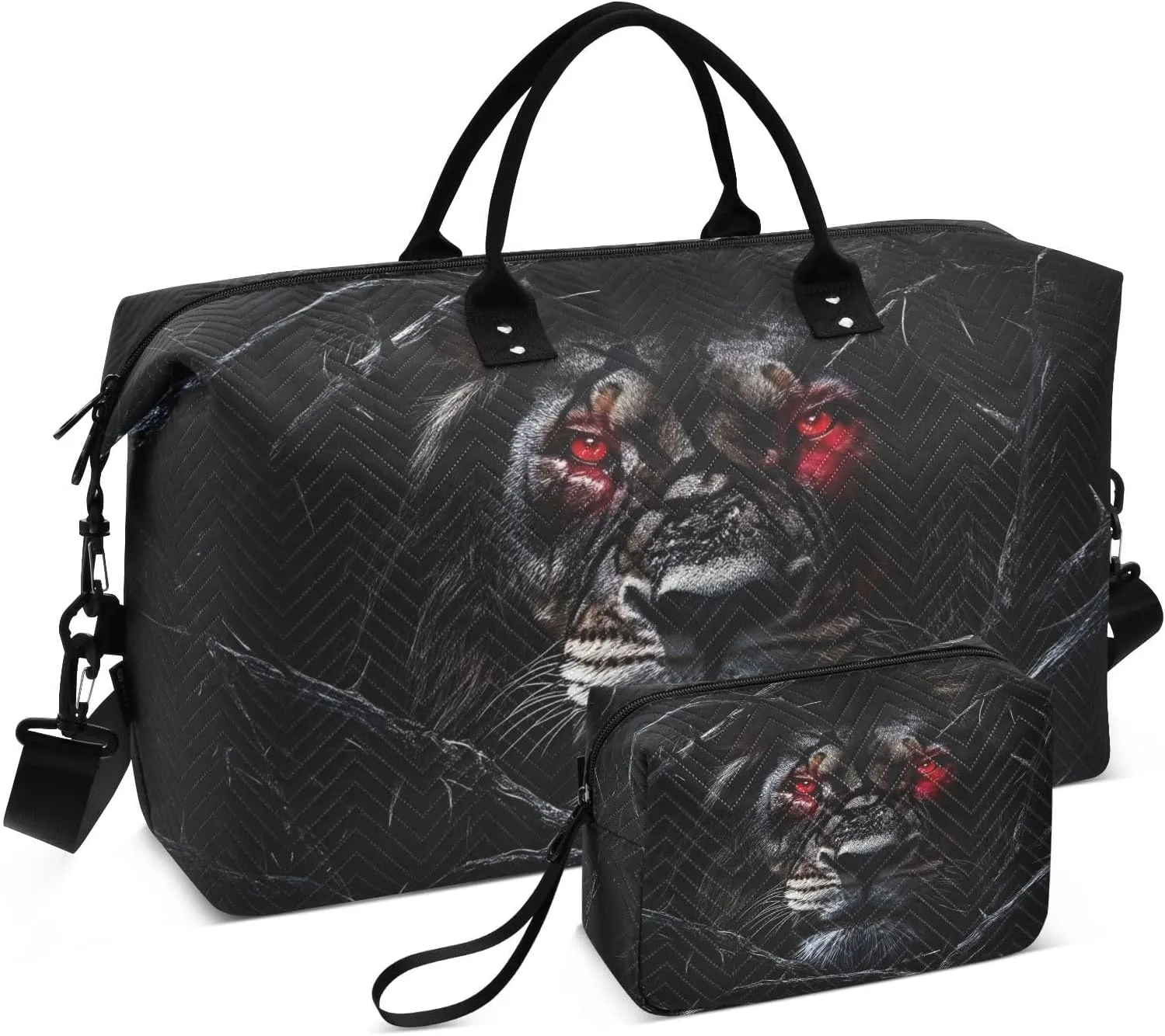 Duffle Bag Lion Scary Eyes for Travel, Gym Bag with Multiple Interior Pockets for Men Women Overnight Purse Included 20.5 x 1.9 x 13.8 In