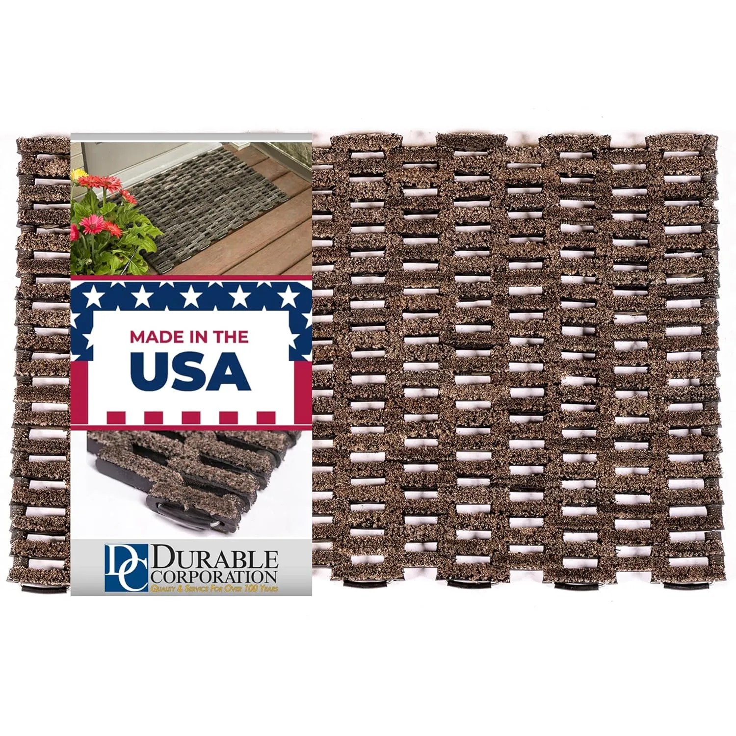 Durable Corporation-400S2436 Dura-Rug Recycled Fabric Tire-Link Outdoor Entrance Mat, 24" x 36",Black