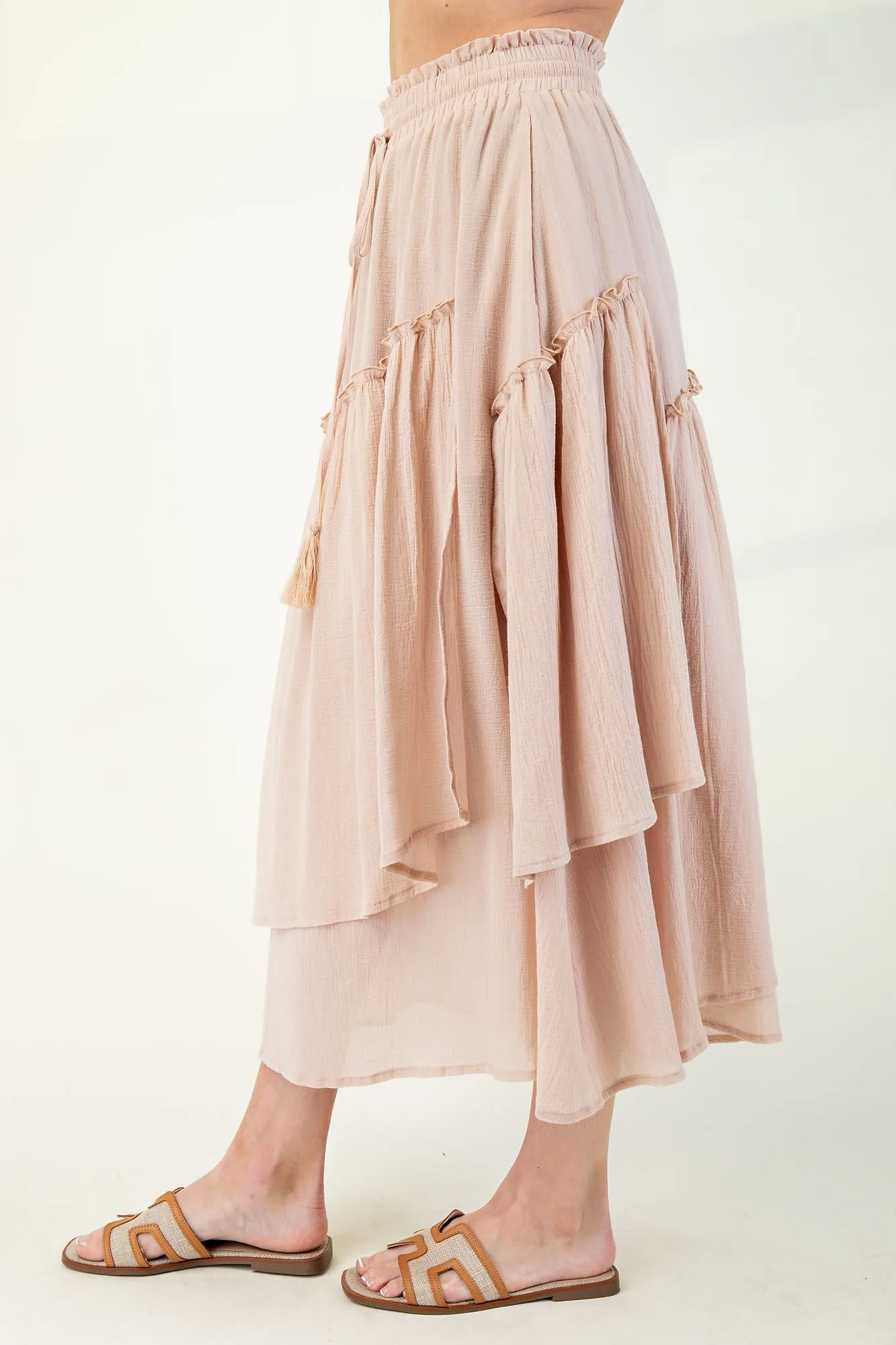 Easel Cotton Voile Woven Asymmetrical Maxi Skirt