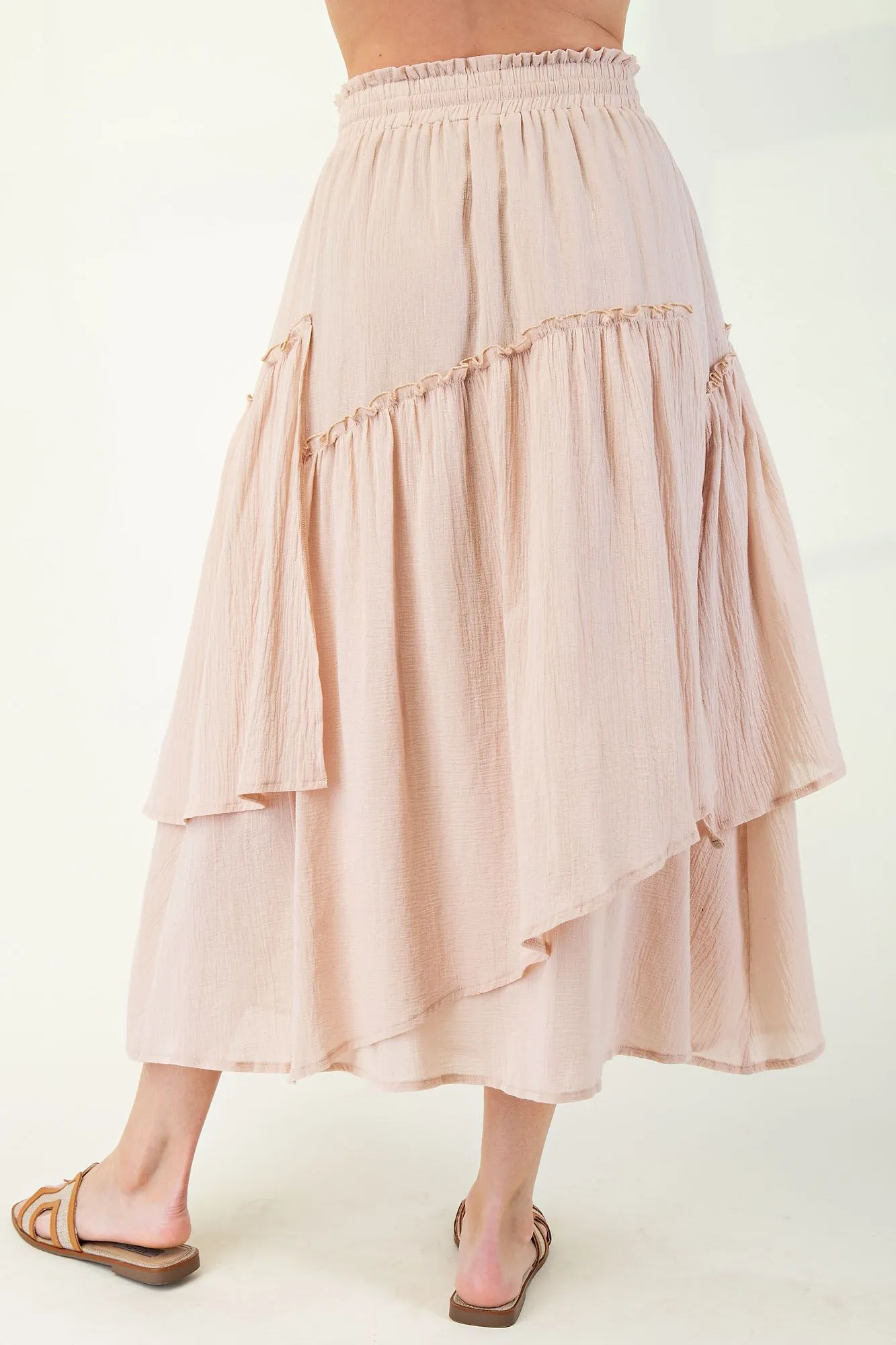 Easel Cotton Voile Woven Asymmetrical Maxi Skirt