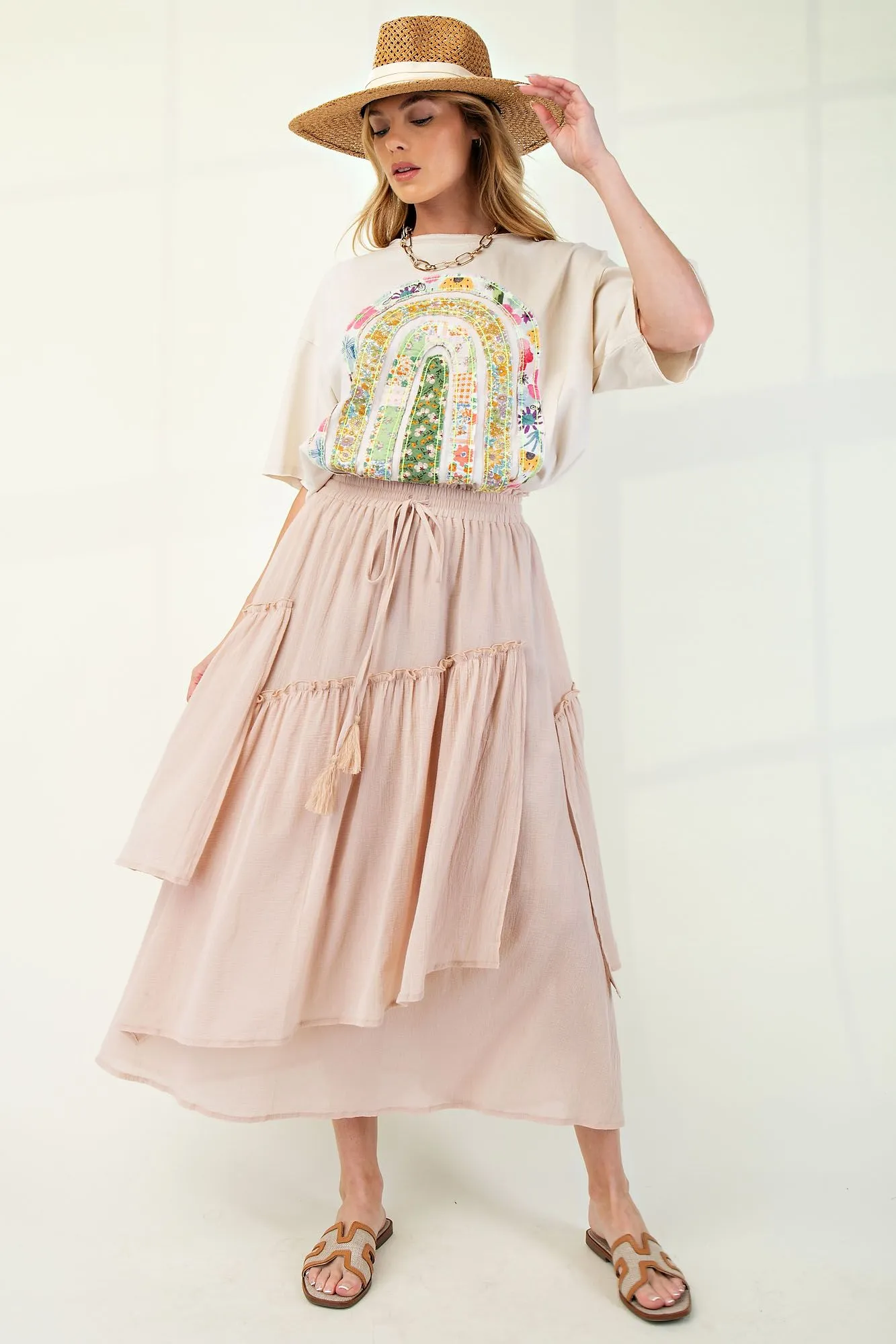Easel Cotton Voile Woven Asymmetrical Maxi Skirt
