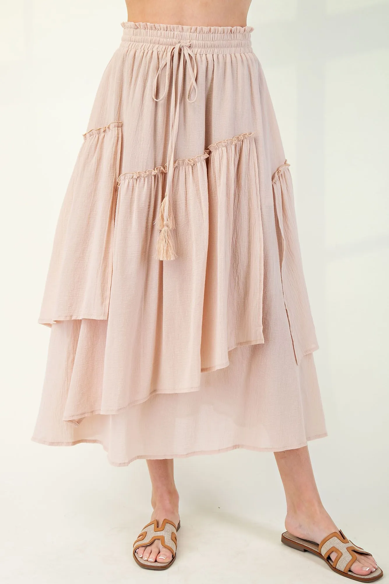 Easel Cotton Voile Woven Asymmetrical Maxi Skirt