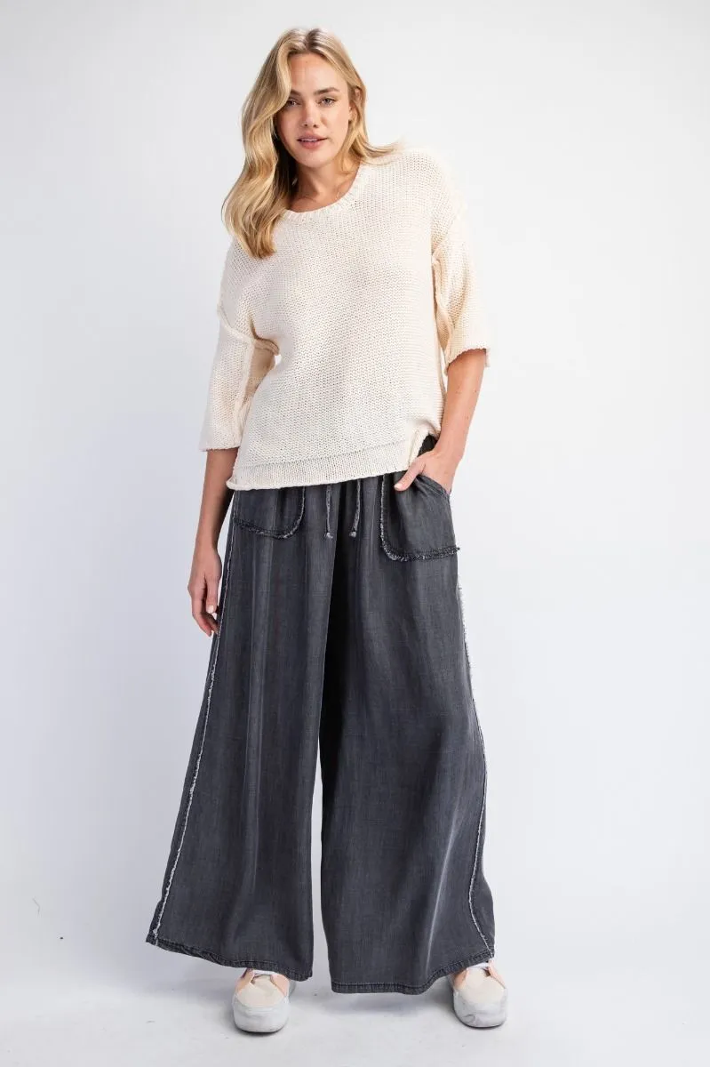 Easel Washed Chambray Palazzo Pants