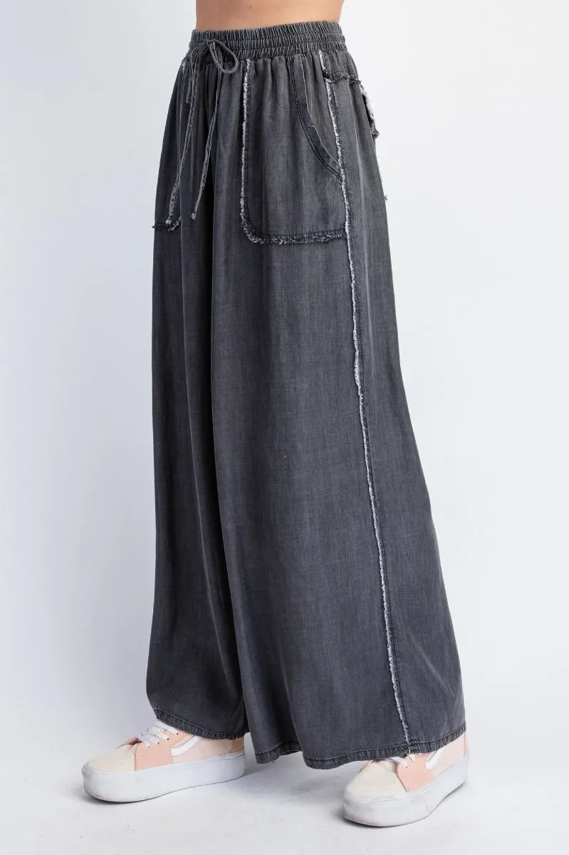 Easel Washed Chambray Palazzo Pants