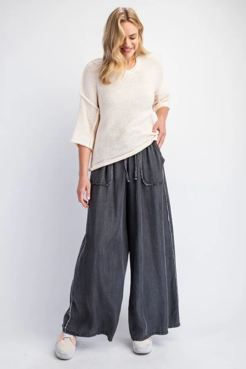 Easel Washed Chambray Palazzo Pants