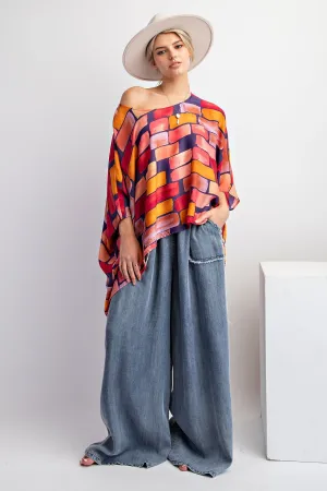 Easel Washed Chambray Palazzo Pants