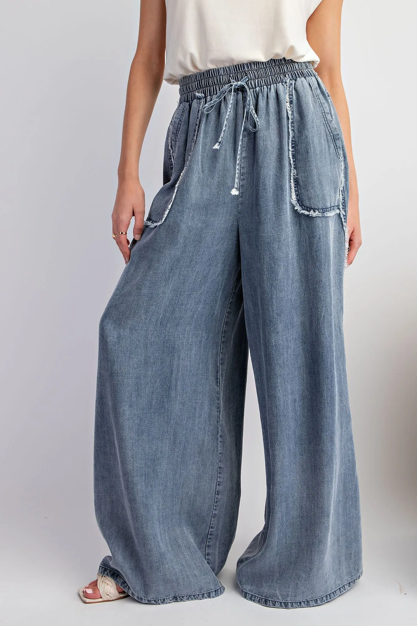 Easel Washed Chambray Palazzo Pants