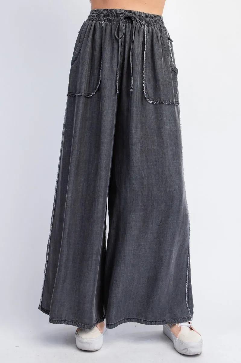 Easel Washed Chambray Palazzo Pants