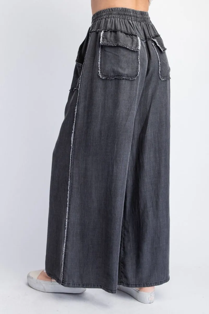 Easel Washed Chambray Palazzo Pants