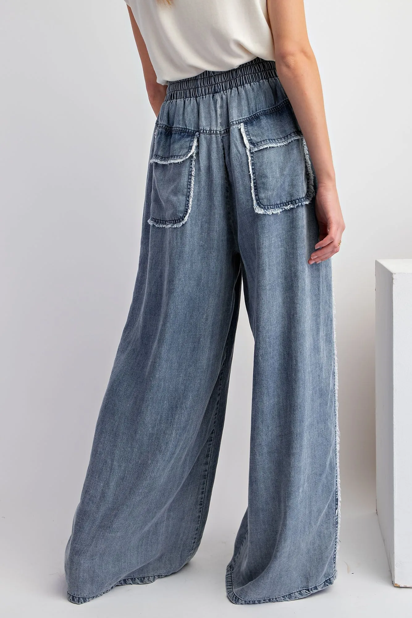 Easel Washed Chambray Palazzo Pants