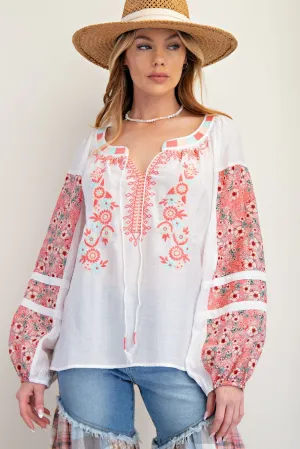 'Easel' Women's Crepe Embroidered Top - White