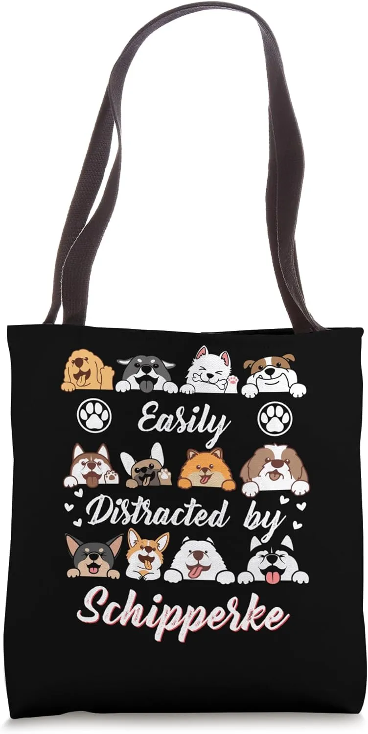 Easily Distracted by Schipperke Belgian Barge Dog Funny Tote Bag