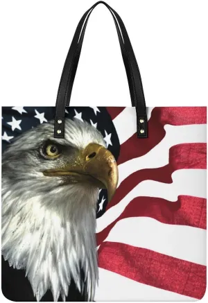 East Eagle on The U.S. Flag Novelty Tote Bags for Women Funny Handbags Top Handle Purses Crossbody Shoulder Bag Fashion