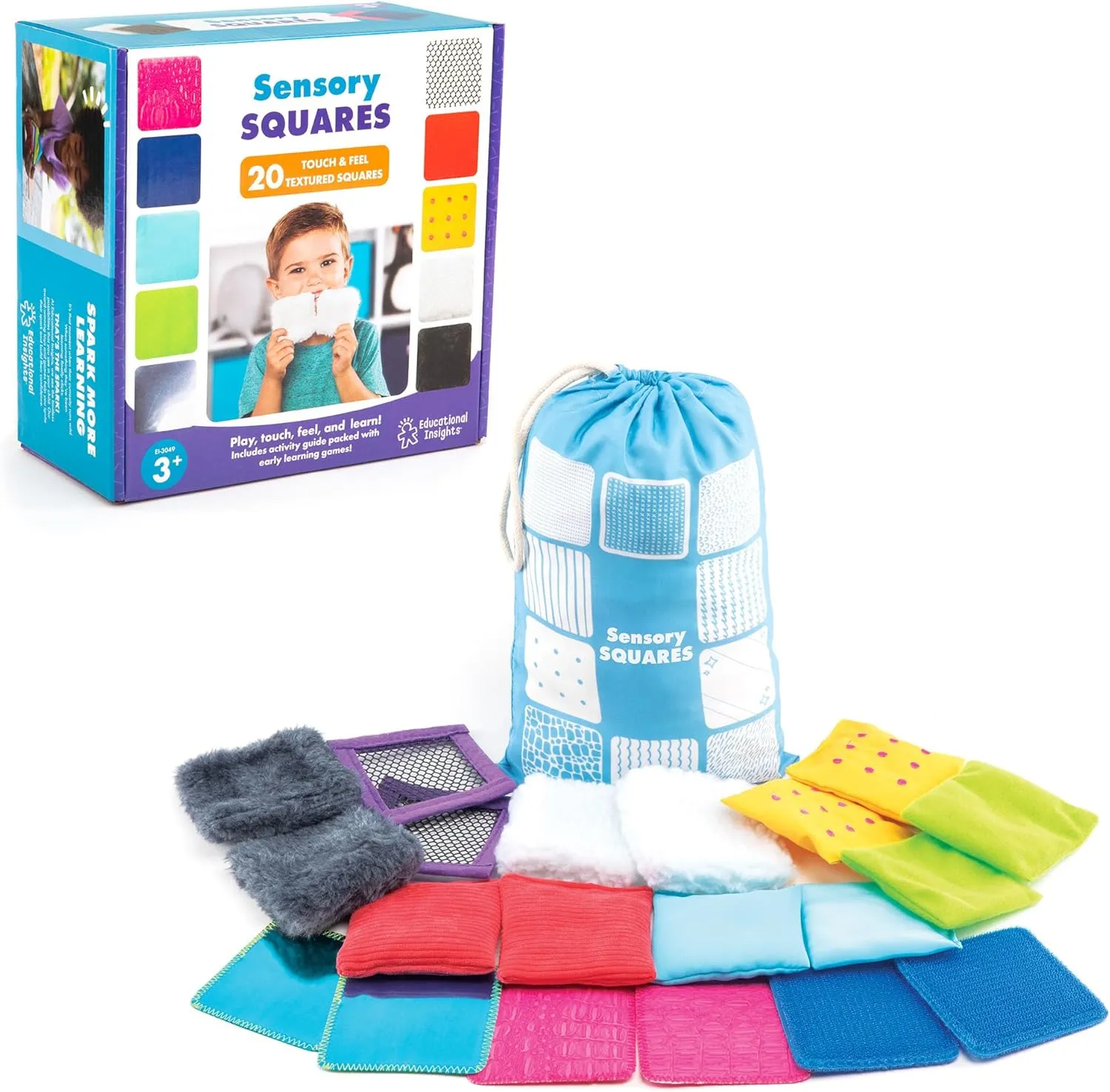 Educational Insights Sensory Squares, Textured Beanbags Squares, Toddler Sensory Toys, Preschool Kindergarten Classroom Must Haves, Set of 20 Beanbags, Ages 3 