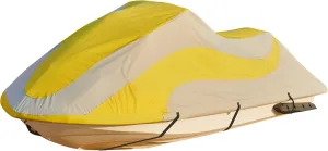 ELEXTYLE Jet Ski Cover 3 Seater,Seadoo Cover Waterproof,Heavy Duty Personal Watercraft Cover,UV-Resistant PWC Cover Includes Trailer Straps and Storage Bag,136"-145" L,Yellow/Grey