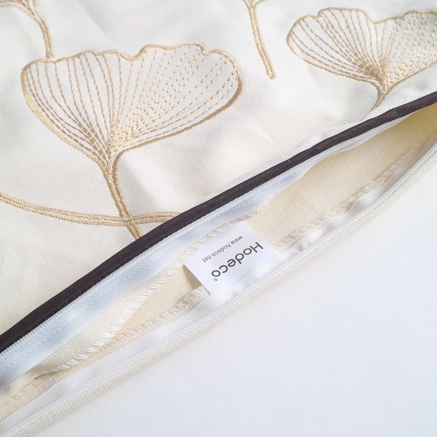 Embroidery Throw Pillow Covers 18x18 Fine Thread Golden Ginkgo Leaves Home Decor Floor Pillow Cover for Couch 100% Cotton Cushion Cover Embroidered Throw Pillow Case 45x45cm, 2 Pieces