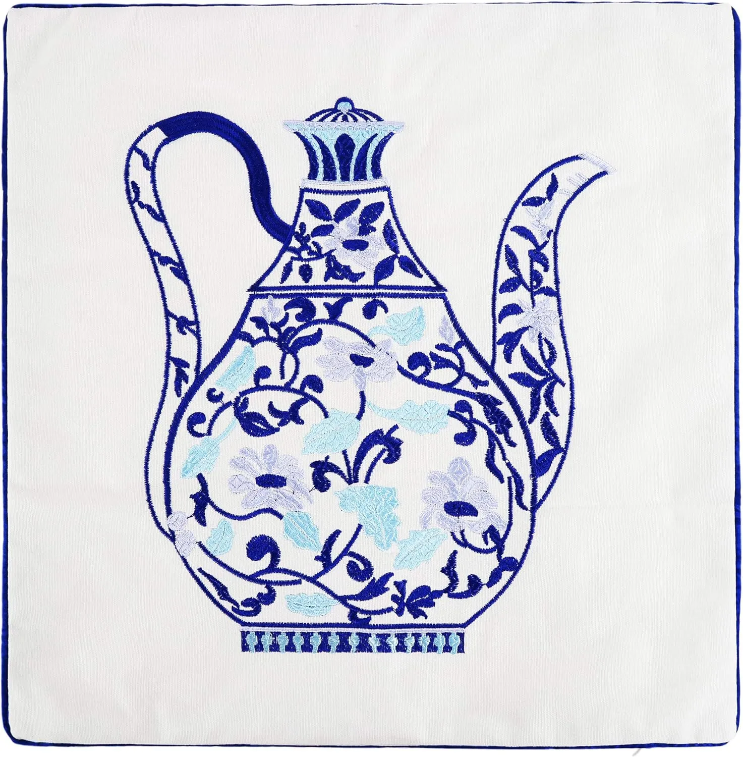 Embroidery Throw Pillow Covers 18x18 Home Décor Floor Pillows Cover for Couch 100% Cotton Cushion Cover 45x45cm Decorative Pillowcase, Chinese Blue and White Porcelain Bottles, 4 Pieces