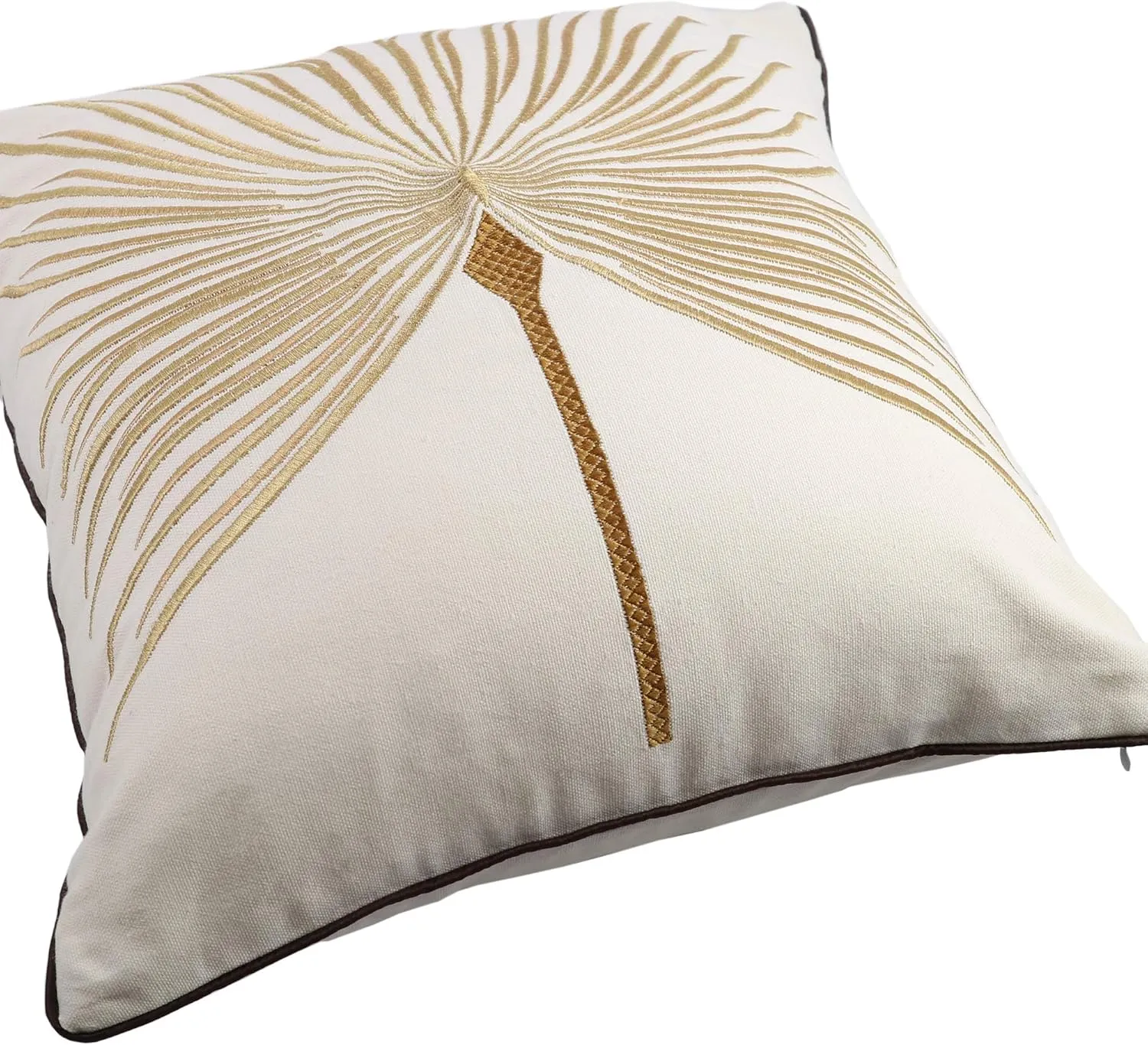 Embroidery Throw Pillow Covers 18x18 Home Decor Fine Thread Dandelion Flower Pillow Cover for Couch Bedroom Chair 100% Cotton Canvas Floral Cushion Cover 45x45cm, Beige Pack of 2