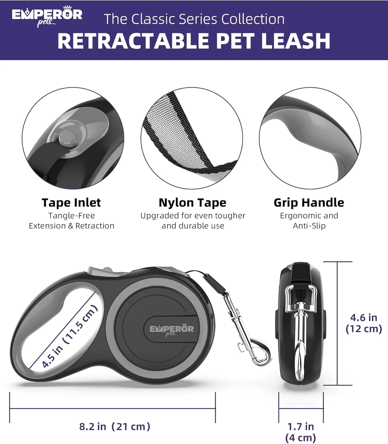 Emperor Pets 16 Feet Retractable Dog Leash Small Dogs - Up to 44lbs, Heavy Duty Leash Retractable 16 ft, Dog Leashes for Small Breed Dogs -GY16S