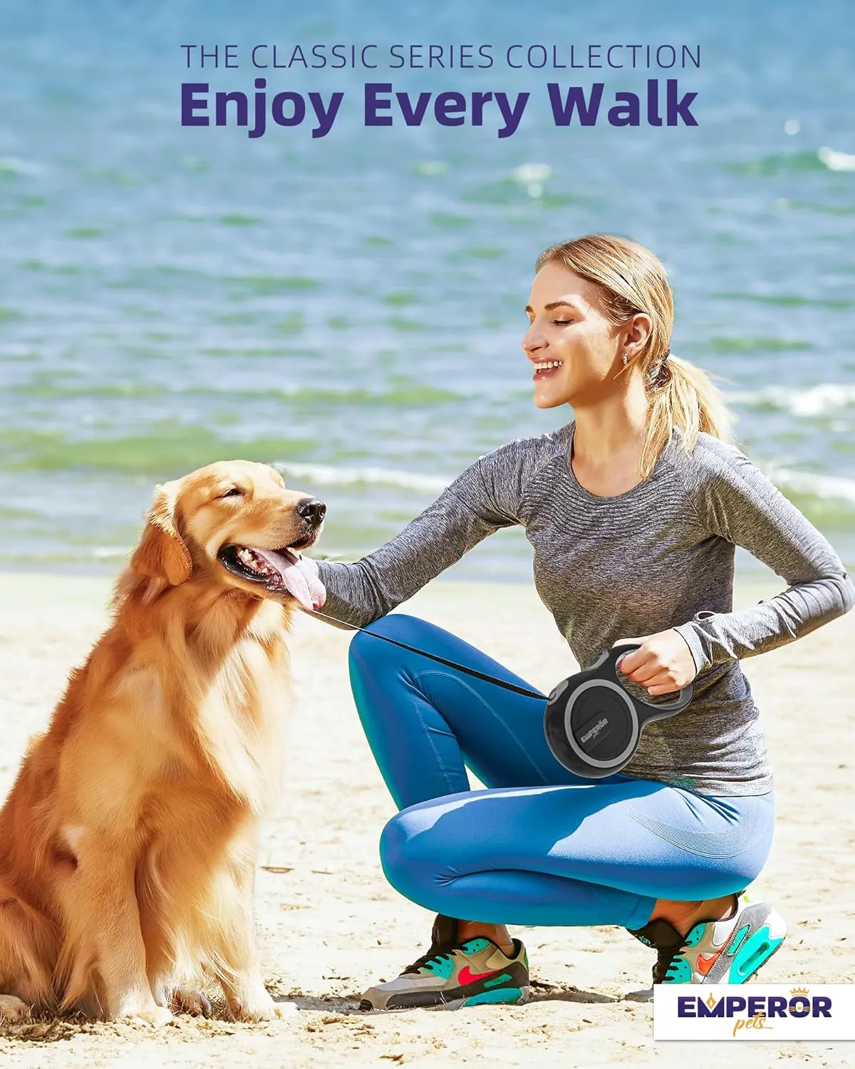 Emperor Pets 26 ft Retractable Dog Leash - Heavy Duty Retractable Pet Leash with Anti-Slip Grip - Reflective Dog Leash Tape for Medium to Large Dogs up to 100 lbs -GY26