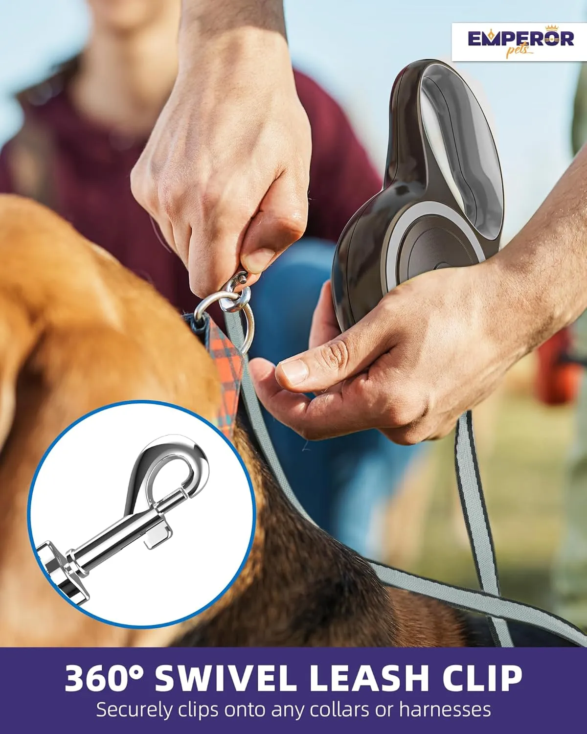 Emperor Pets 26 ft Retractable Dog Leash - Heavy Duty Retractable Pet Leash with Anti-Slip Grip - Reflective Dog Leash Tape for Medium to Large Dogs up to 100 lbs -GY26
