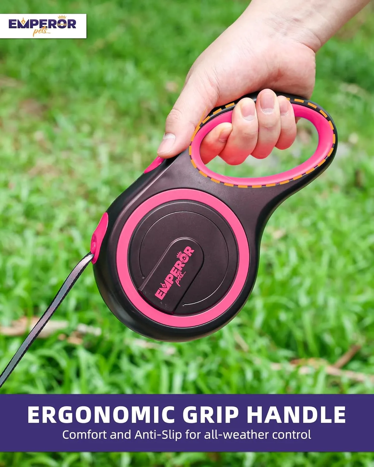 Emperor Pets 26 ft Retractable Dog Leash - Heavy Duty Retractable Pet Leash with Anti-Slip Grip - Reflective Dog Leash Tape for Medium to Large Dogs up to 100 lbs -PK26