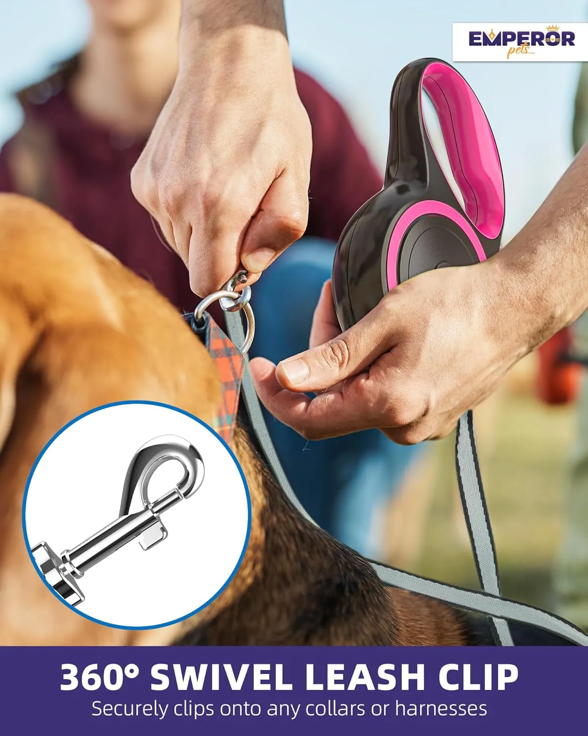 Emperor Pets 26 ft Retractable Dog Leash - Heavy Duty Retractable Pet Leash with Anti-Slip Grip - Reflective Dog Leash Tape for Medium to Large Dogs up to 100 lbs -PK26