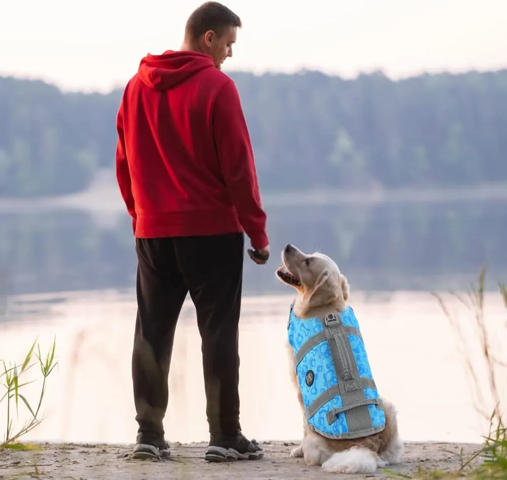 EMUST Dog Life Vests, Adjustable Dog Life Jacket with Rescue Handle, Dogs Flotation Vest for Small/Medium/Large Dogs, XS, NewBlue