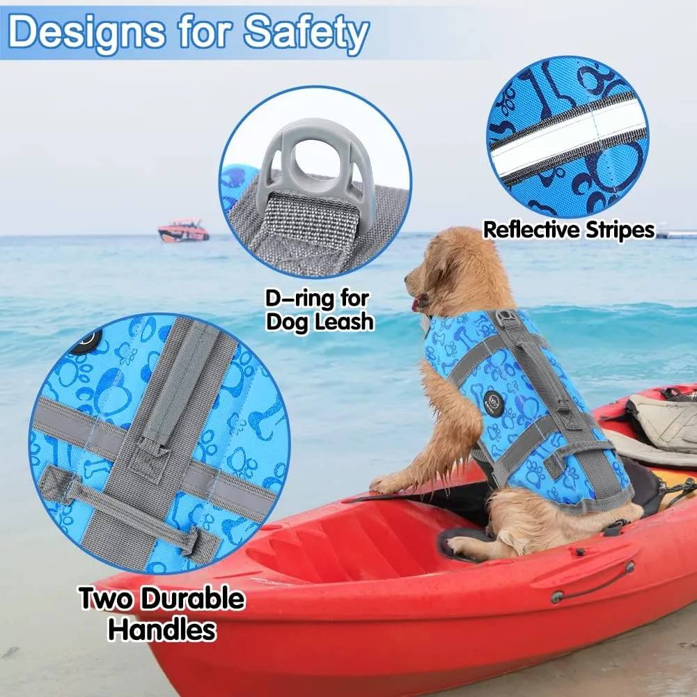 EMUST Dog Life Vests, Adjustable Dog Life Jacket with Rescue Handle, Dogs Flotation Vest for Small/Medium/Large Dogs, XS, NewBlue