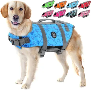 EMUST Dog Life Vests, Adjustable Dog Life Jacket with Rescue Handle, Dogs Flotation Vest for Small/Medium/Large Dogs, XS, NewBlue