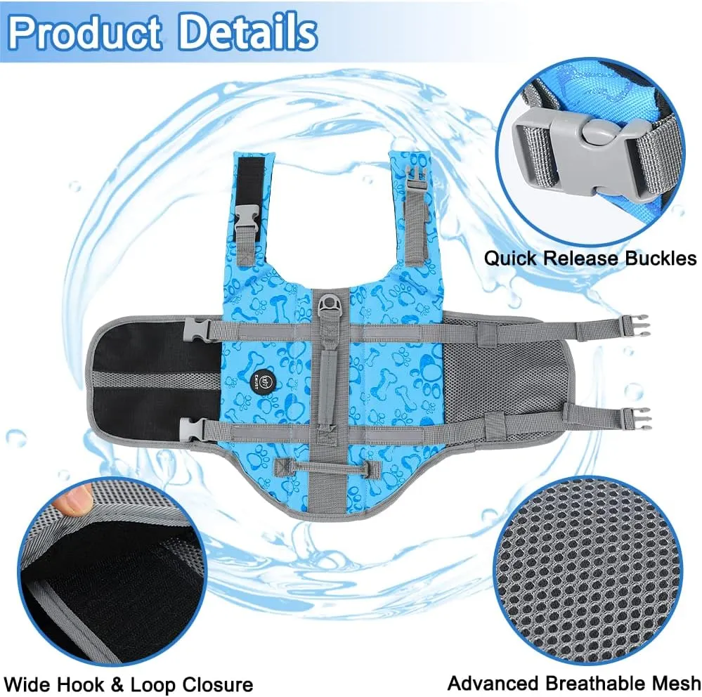 EMUST Dog Life Vests, Adjustable Dog Life Jacket with Rescue Handle, Dogs Flotation Vest for Small/Medium/Large Dogs, XS, NewBlue