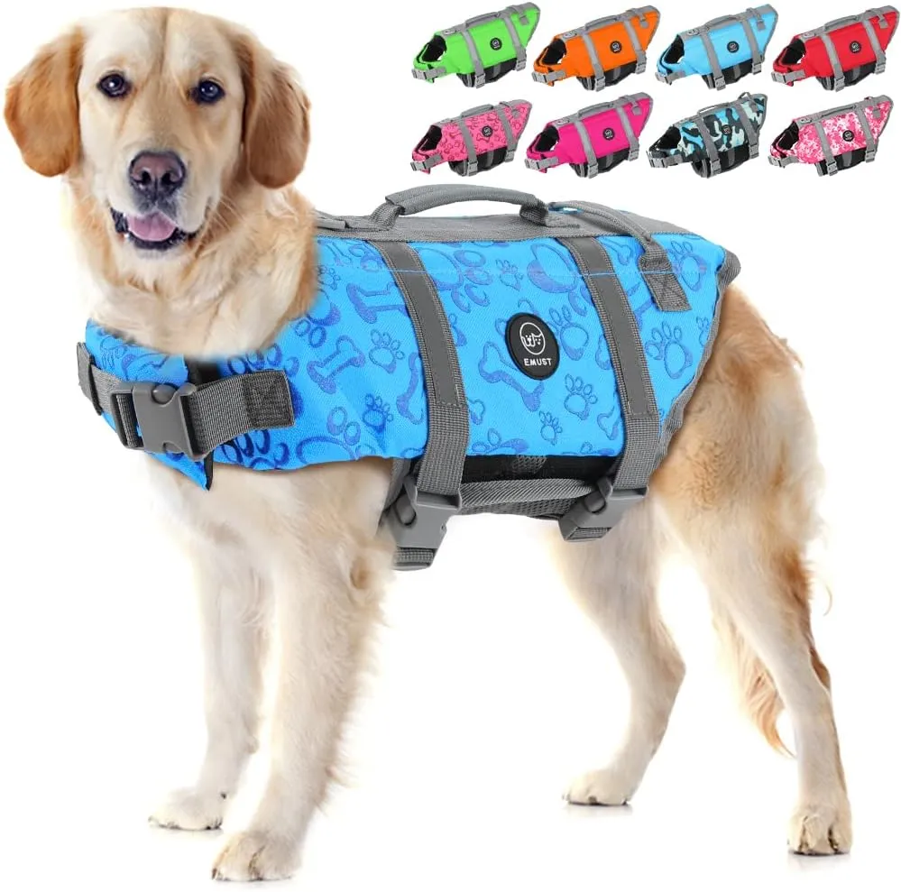 EMUST Dog Life Vests, Adjustable Dog Life Jacket with Rescue Handle, Dogs Flotation Vest for Small/Medium/Large Dogs, XS, NewBlue