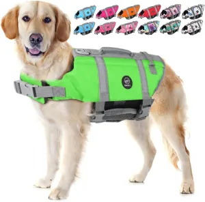 EMUST Dog Life Vests, Adjustable Dog Life Jacket with Rescue Handle, Dogs Flotation Vest for Small/Medium/Large Dogs, XS, NewGreen