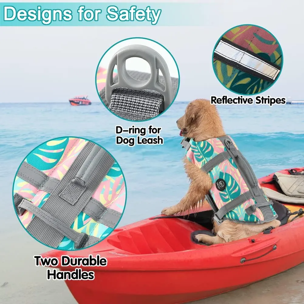 EMUST Dog Life Vests, Adjustable Pet Life Jacket with Rescue Handle, Dog Flotation Vest for Small/Medium/Large Dogs, XS, Greenleaf