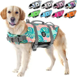 EMUST Dog Life Vests, Adjustable Pet Life Jacket with Rescue Handle, Dog Flotation Vest for Small/Medium/Large Dogs, XS, Greenleaf