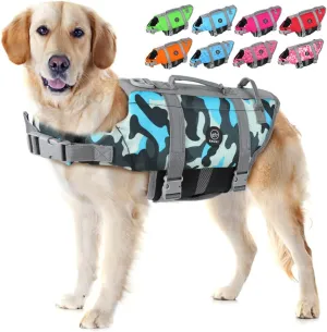 EMUST Dog Life Vests, Adjustable Pet Life Jacket with Rescue Handle, Dog Flotation Vest for Small/Medium/Large Dogs, XS, NewBlueCamouflage