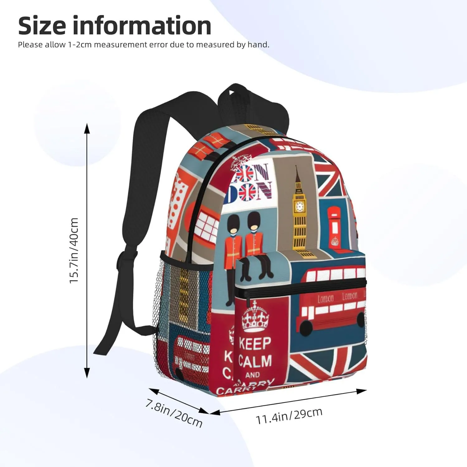 England Symbols print backpack Travel Laptop Backpack Cute Purse Casual Backpack work, traveling,