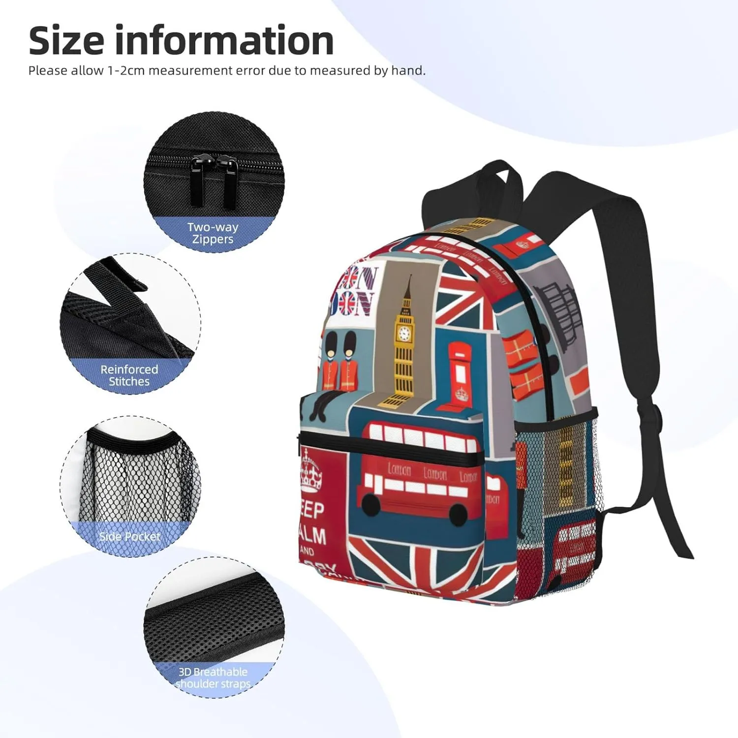 England Symbols print backpack Travel Laptop Backpack Cute Purse Casual Backpack work, traveling,
