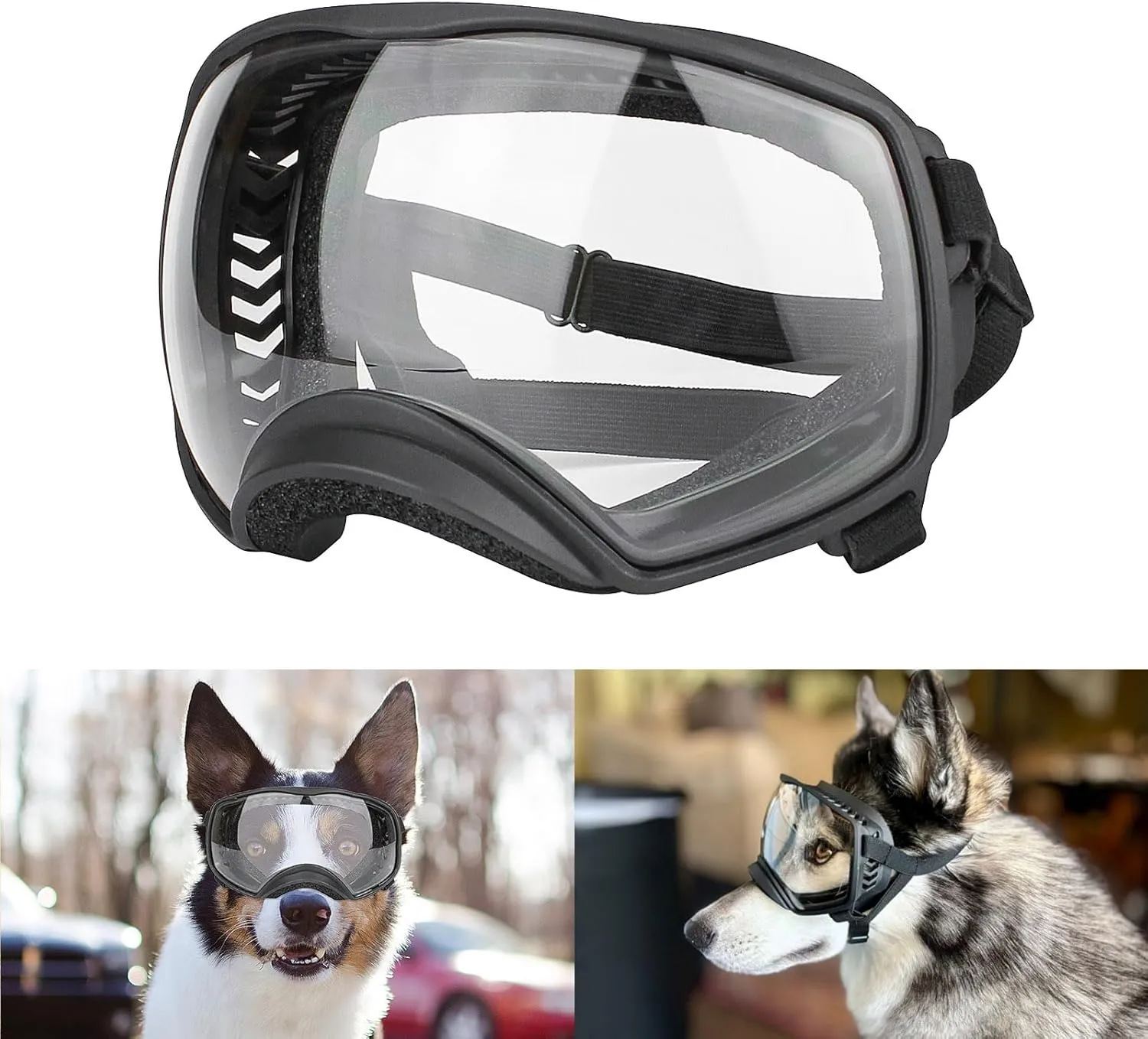 Enjoying Clear Dog Goggles for Large Dogs, Dog Sunglasses Medium Large Breed, Summer UV Pet Eye Protection, Winter Pet Snow Goggles, Transparent