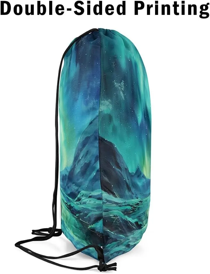 Erosebridal Ombre Dreamy Aurora Drawstring Backpack,Penguin Natural Draw String Back Bag,Galaxy Stars Starry Sky Drawstring Bags,Wildlife Safari Polar Animal String Backpack,13x15.7