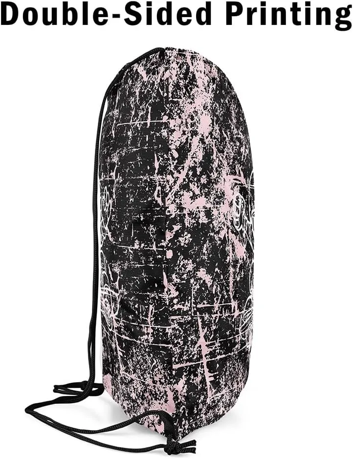 Erosebridal Pink Skateboard Player Drawstring Backpack for Sport Gym,Ombre Graffiti Drawstring Bags,Hipster Street Culture Draw String Back Bag,Skateboard Hip Hop Style String Backpack,13x15.7