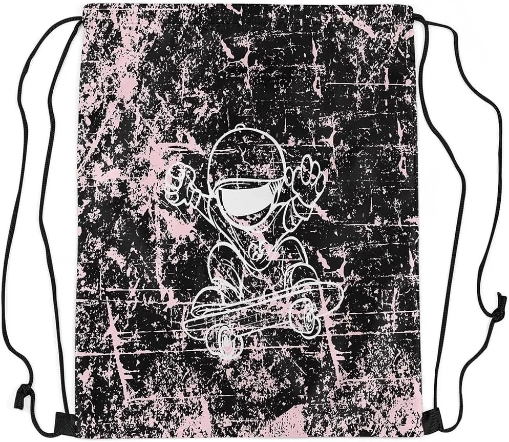 Erosebridal Pink Skateboard Player Drawstring Backpack for Sport Gym,Ombre Graffiti Drawstring Bags,Hipster Street Culture Draw String Back Bag,Skateboard Hip Hop Style String Backpack,13x15.7