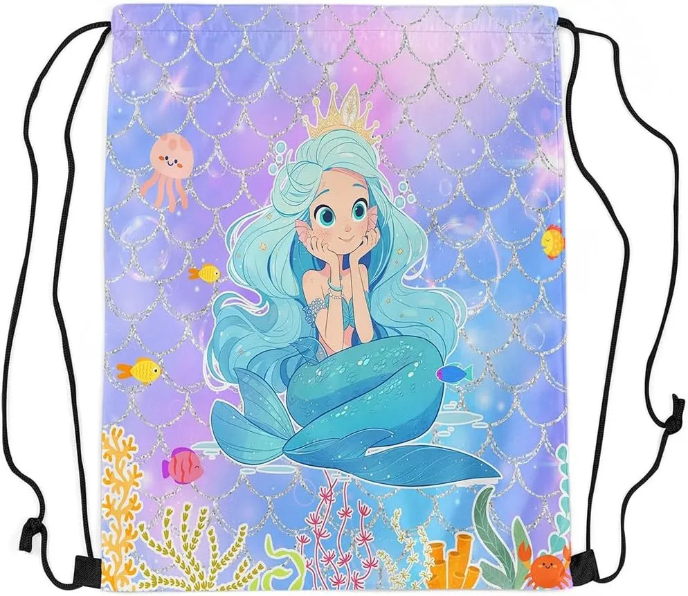 Erosebridal Rainbow Drawstring Bags 13X15.7 Mermaid Tail Draw String Back Bag Ombre Blue Fish Scales Drawstring Backpack Ocean Life Sea Animal String Backpack,Blue Purple Waterproof
