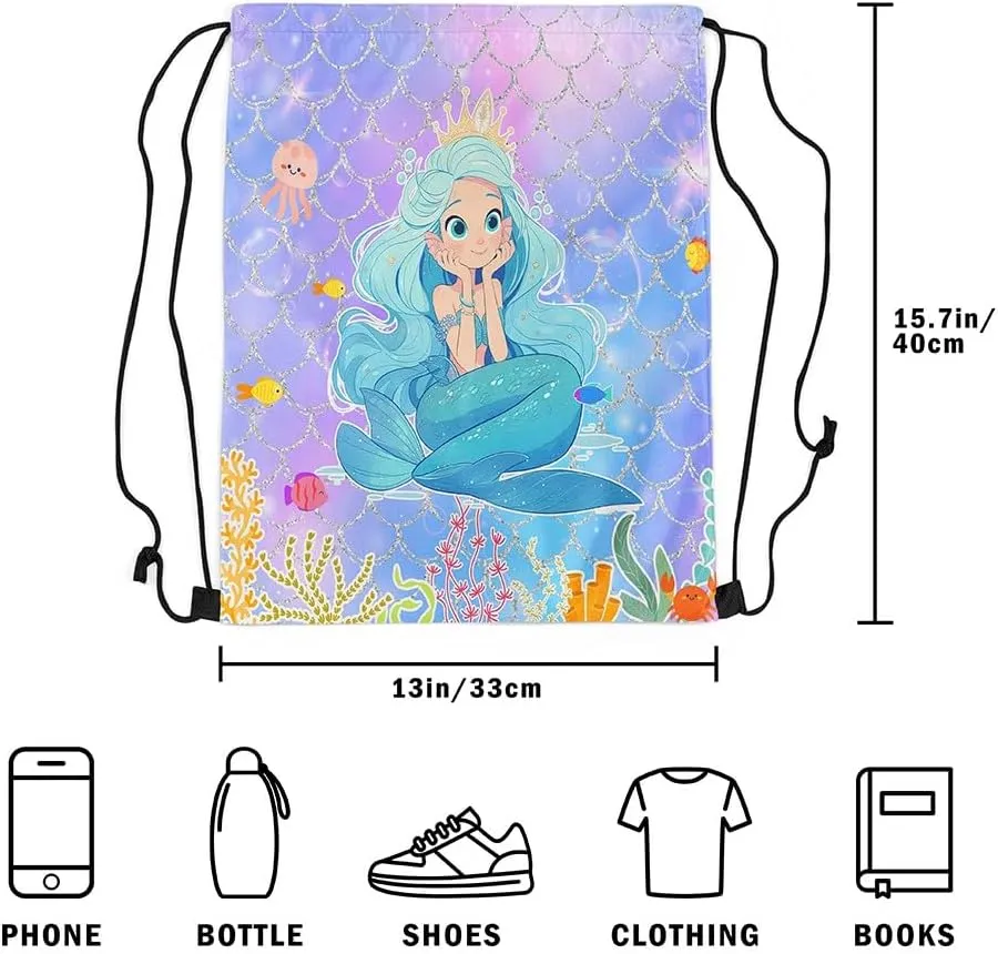Erosebridal Rainbow Drawstring Bags 13X15.7 Mermaid Tail Draw String Back Bag Ombre Blue Fish Scales Drawstring Backpack Ocean Life Sea Animal String Backpack,Blue Purple Waterproof