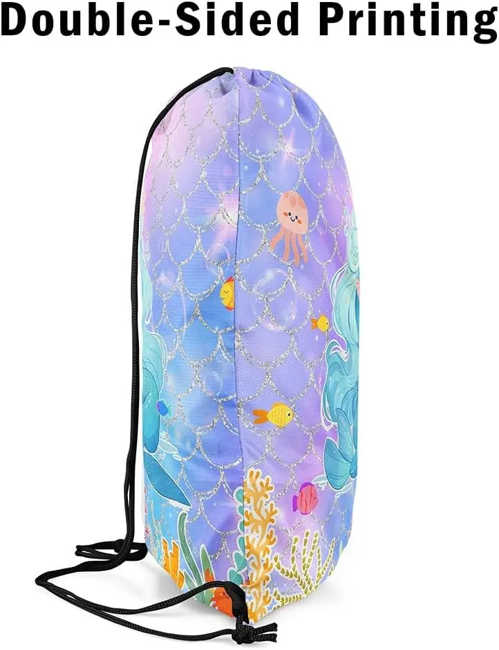 Erosebridal Rainbow Drawstring Bags 13X15.7 Mermaid Tail Draw String Back Bag Ombre Blue Fish Scales Drawstring Backpack Ocean Life Sea Animal String Backpack,Blue Purple Waterproof