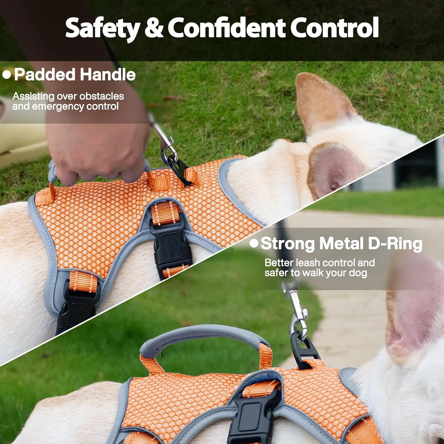 Escape Proof Dog Harness, Escape Artist Harness, Reflective Dog Harness with Handle, Durable,Adjustable Vest for Small Medium Large Dogs Walking, Training, and Running Gear(Orange,L)