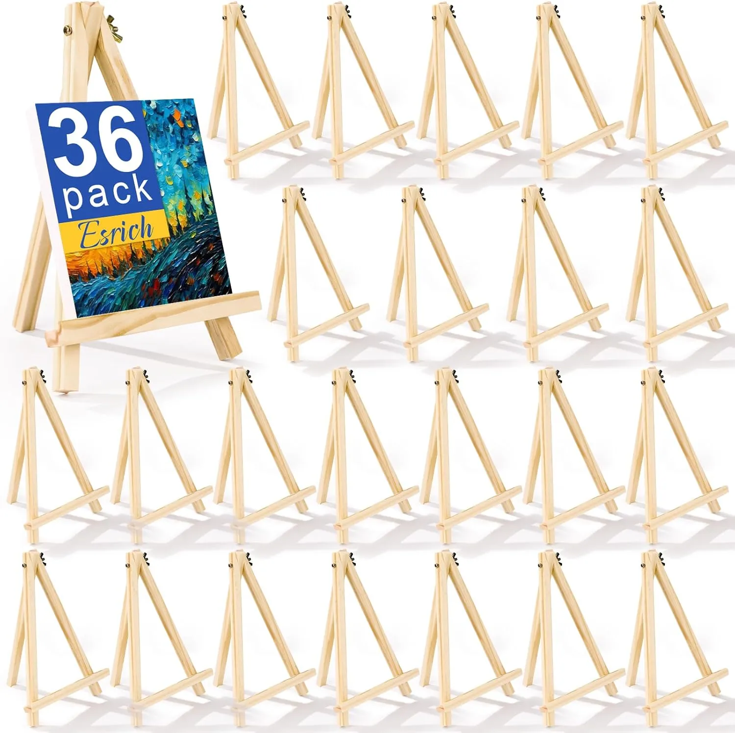 ESRICH 36 Pack 9 Inch Wood Easels, Easel Stand for Painting Canvases, Art,and Crafts, Tripod, Painting Party Easel, Kids Student Tabletop Easels for Painting, Portable Canvas Photo Picture Sign Holder