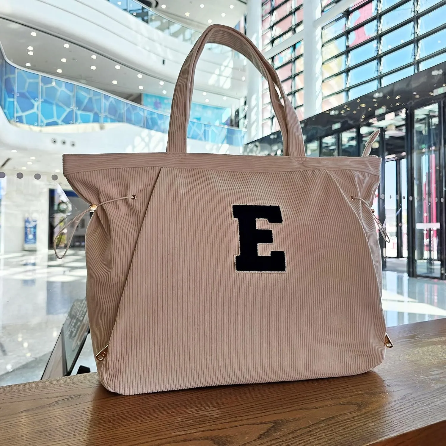 ESVAN Corduroy Yoga Tote Bag Gifts for Women Drawstring Yoga Mat Bag for Office Workout Travel Carryall Pilates Gym